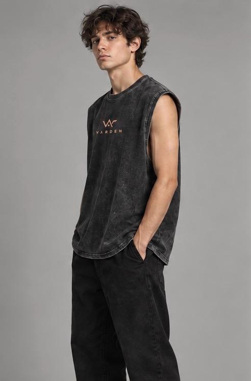 Polera Sin Mangas Oversize Acidwash Negra